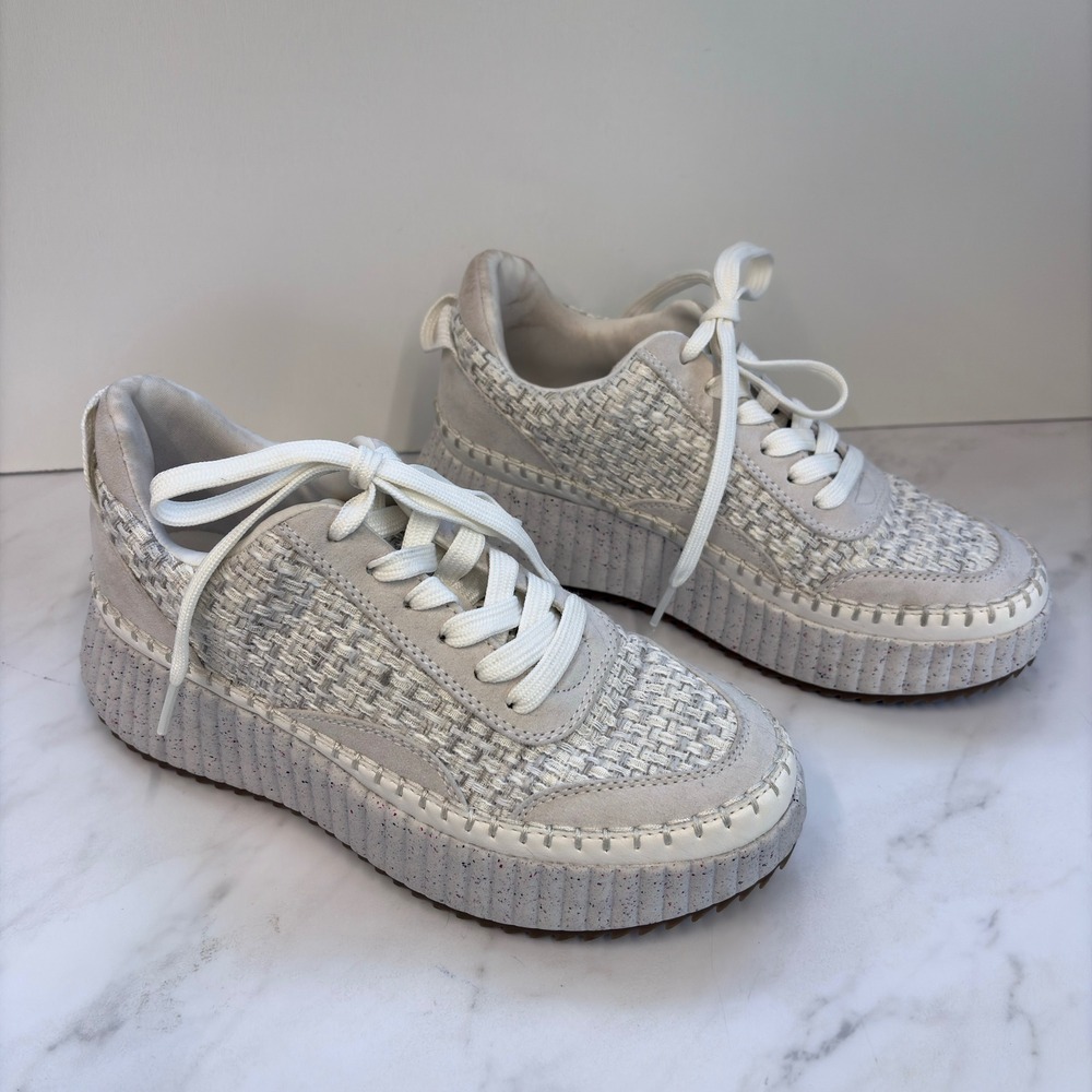 Universal Thread Platform Sneakers Womens 7 Cream Excellent Woven Boho Coastal